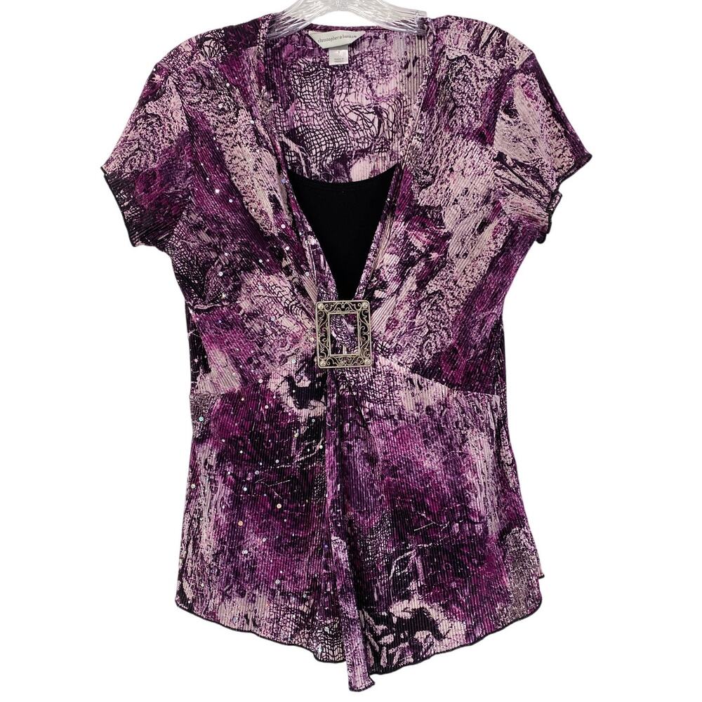 Vintage Y2K Purple Whimsigoth Dark Romantic Sequin Babydoll Top with Broach Sz S